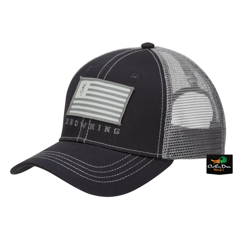 NEW BROWNING PATRIOT MESH BACK SNAPBACK HAT BALL CAP BUCKMARK LOGO SLATE GRAY - Image 1 of 2