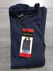 Gut getragenes Shirt Erwachsene Damen mittel dunkelblau Ösen Langarm Strickpullover - Bild 1 von 5