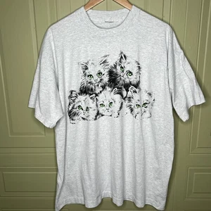 Vintage Single Stitch Cat T Shirt Gray Measurements In Description - Picture 1 of 3