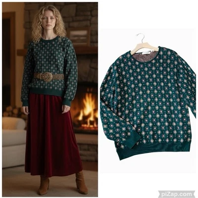 Suéter Grande Vintage Años 90 LIZ CLAIBORNE Navidad Academia Dinero Antiguo Abuela Foto 1 de 4