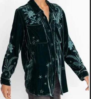 Nuevo Talla M Johnny Was Verde Bordado Terciopelo Tareas Camisa Chaqueta Túnica Top Foto 1 de 4