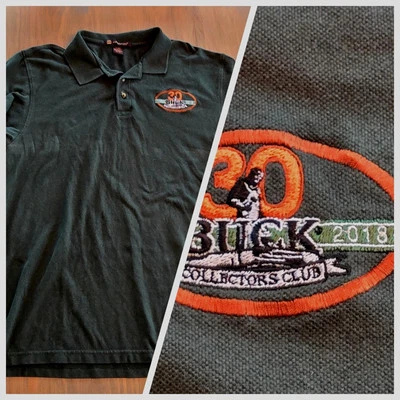 Camisa de vestir Buck Knives con cuello abotonado cuchillo bordado verde Forrest  Foto 1 de 4