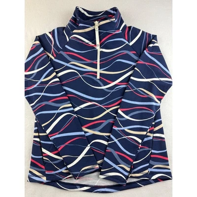 T by Talbots Mujer XS Cuarto Cremallera Pullover Top Abstracto Patrón Onda Foto 1 de 4