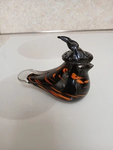 Beautiful Black and Orange Glass Bird Figurine with Witches Hat, Halloween - Picture 1 of 10