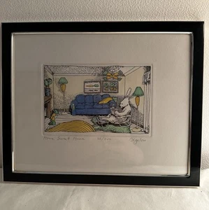 Signed David Bigelow Home Sweet Home Etching Art Print #32/200 Framed Rabbit Art - Picture 1 of 8