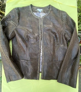 Chicos Brown Faux Croc Snake Leather Studded Trim Jacket Size 1 - Picture 1 of 4