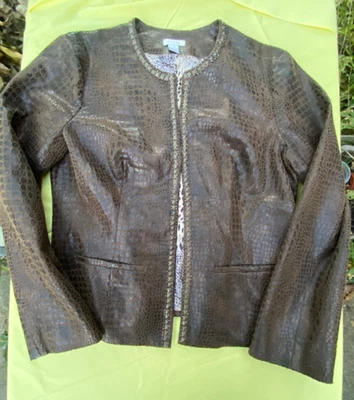 Chicos Brown Faux Croc Snake Leather Studded Trim Jacket Size 1 - Image 1 of 4