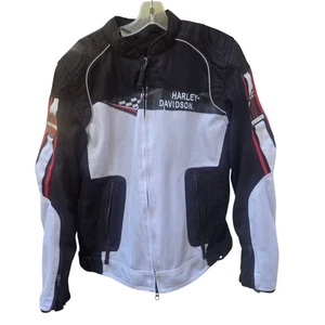 CHAQUETA DE MALLA PARA HOMBRES HARLEY DAVIDSON M BLANCA NEGRA ROJA ARMADURA DE CUEVA DE VIENTO REFLECTANTE - Imagen 1 de 24