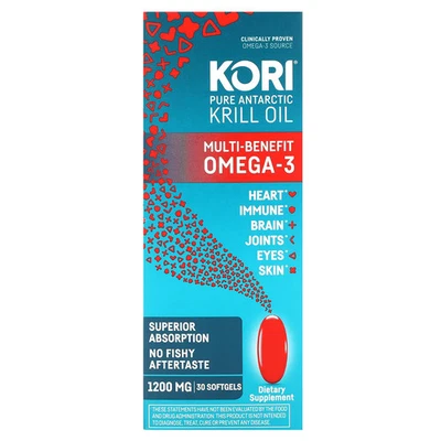 2 X Kori, Pure Antarctic Krill Oil, Multi-Benefit Omega-3, 1,200 mg, 30 Softgels - Image 1 of 2