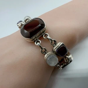 Sterling Silver Amethyst Moonstone & Glass Link Bracelet 37.1g #yes - Picture 1 of 14