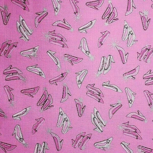 Timeless Treasures Fabric Pink & Silver Shoes Cotton by the yard - Picture 1 of 3