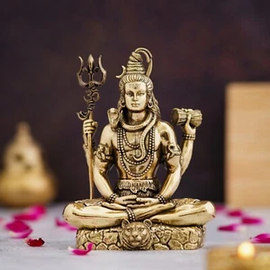 7" Brass Shiva Sitting Figurine Mahadev Shankara Sculpture Bholenath Shiv Idol - Picture 1 of 6