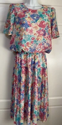Vintage 80’s Oops California Women Pink Floral Short Sleeve Flowy Dress L - Image 1 of 4