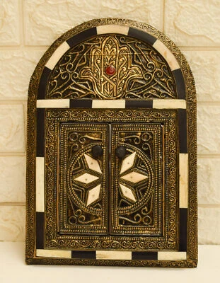 Moroccan Handmade Bone & Brass Inlay Wood Wall Hanging Mirror Frame, Wall Decor - Photo 1/4