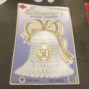 VTG Beistle Honeycomb Bell 50 Gold Ribbon Tabletop Decoration 1983 10" - Picture 1 of 6