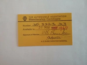 Certificado de membresía de la Asociación de Automóviles 1967, tarjeta pequeña *(reproducción)* - Imagen 1 de 4