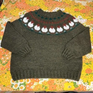 Handmade Fair Isle Style Green Kids Sweater Crochet Sheep Sweater Unisex - Picture 1 of 7