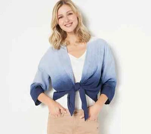 Denim & Co. Naturals Mezcla de Lino Ombre Corbata Frontal Encogida de hombros, Azul Marino, Azul Claro, XS - Imagen 1 de 2