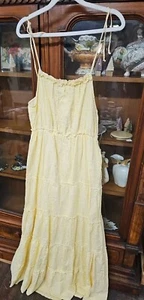 Jessica Simpson Maxi Dress Tiered Yellow Gingham Prairie Cottage Size Med NEW - Picture 1 of 8