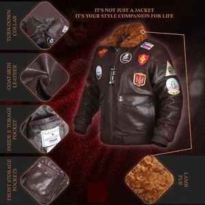 Tom Cruise Top Gun Maverick Flying Flight Bomber Leather Jacket-Lamb Fur Collar - Picture 1 of 7