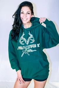 New Mill Tex Large RealTree Xtra Camouflaged Logo Olive Green Pullover Hoodie - Picture 1 of 12