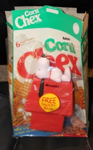 Ralston Corn Chex Empty Cereal Box With SNOOPY BANK 1991 Shake It Up Chex Party - Picture 1 of 2