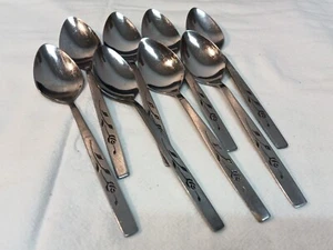 Oneidacraft Deluxe CAPISTRANO MCM Stainless Rose Dinner Spoons Lot of 8 - Picture 1 of 6