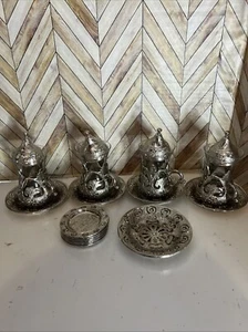 Vintage Saucer Tea Water Handmade Zamzam Serving Set Glasses Saucer Silver set 4 - Picture 1 of 1