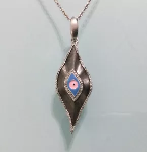 EFFY BH Silver Pendant W. Chain Neck Diamond 0.16 CT’s W. Enamel Eye W. Rhodium - Picture 1 of 7