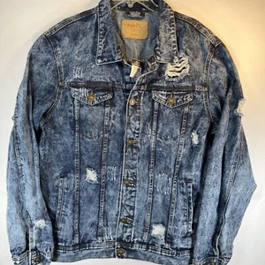Rue 21 Jeansblau Jacke Used Look Jeans Herren Large Acid Washed - Bild 1 von 17