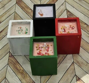 Set of 4 candles square  Soy Wax Candle  concrete flower burn time 60+/Low Price - Picture 1 of 2