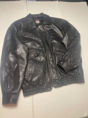 J. Park Collection Red Checker Tag Black Leather Bomber Jacket Mens XL VTG 80'S - Image 1 of 4
