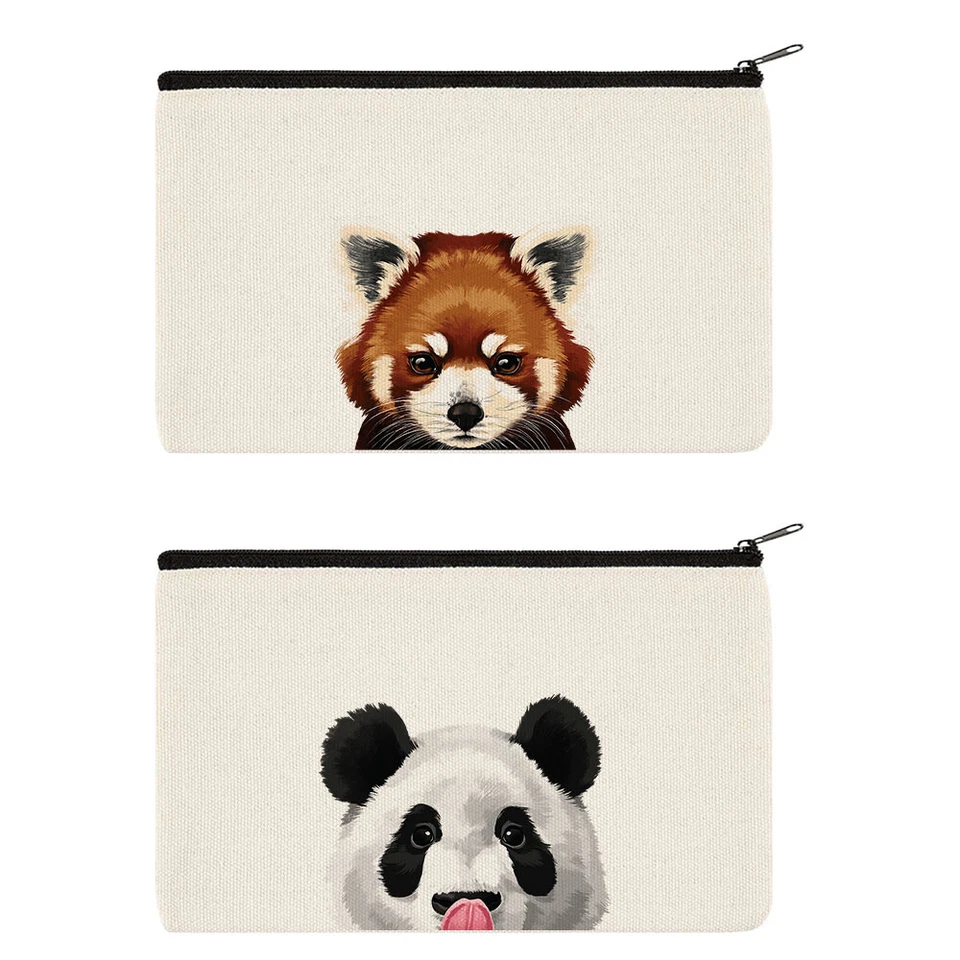 Juego de 2 PIEZAS Bolsa de viaje para cosméticos/maquillaje de lona animal con cremallera para mujer Foto 1 de 1