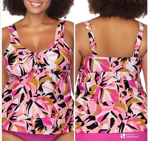 NWT $66 Raisins Curve Plus Size 16W Rimini Tankini Swim top Pink Black - Picture 1 of 6