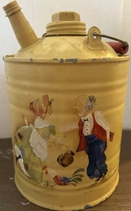 Vintage Painted Small Gallon Gas Can w/Pour Spout Lid & Handle Dancing Couple - Picture 1 of 8