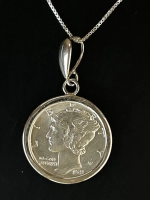 Colar de prata esterlina 18 pol. com um brilhante pingente de centavo de mercúrio não circulado - Imagem 1 de 4