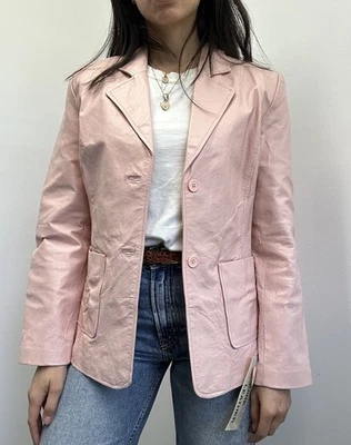 Metrostyle Vintage 90’s Soft Pink Leather Blazer Jacket Single Breast Size S - Image 1 of 4