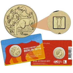 2016 BERLIN WORLD MONEY FAIR WMF $1 BUDDY BEAR PRIVY MARK UNCIRCULATED COIN RAM - Imagen 1 de 6