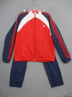 Adidas Track Suit Mens XL Jacket L Pants Red Navy Climalite 3-Stripes Warm-Up - Image 1 of 4