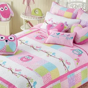 Cozy Line Home Fashions Pink Owl All Season Lightweight 100% Cotton Quilt Set... - Picture 1 of 5