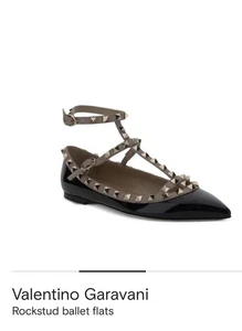 Valentino Garavani Black/Pink Rockstud Ankle-Strap Ballet Flats  EU 41 US 9 - Picture 1 of 8