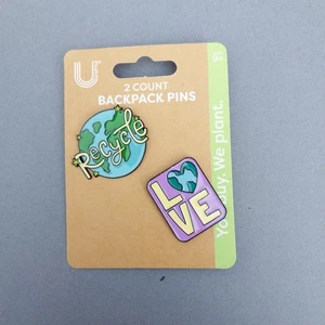 Recycle Earth LOVE Eco Nature Conservation Enamel 2 Pc New Hat Jacket Vest Pin - Picture 1 of 2