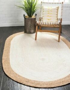 Oval Rug 100% natural braided jute reversible carpet Living  modern area rug