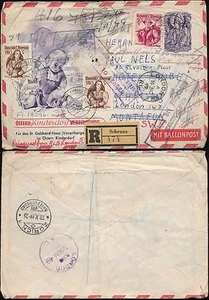 ÖSTERREICH 1949 GANZSACHE BALLONPOST EINGESCHRIEBEN + AUFGEWERTET SCHWEIZER UMGELEITET GB - Bild 1 von 1