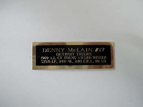 Denny McLain 1969 Cy Young Baseball Card Plaque Nameplate 1" X 3" Cover
