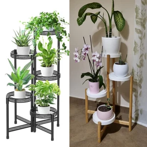 Vertical Tiered Bamboo Plant Stand Corner Flower Pot Holder Display Shelf Rack - Picture 1 of 26