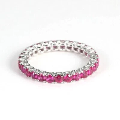 0.50Ct Round Cut Natural Ruby Full Eternity Engagement Band Ring 14k White Gold - Image 1 of 4