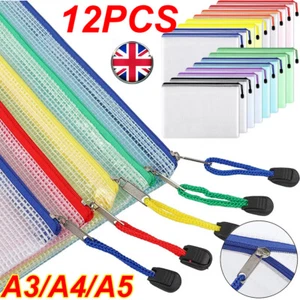 12X A3/A4/A5 Plastic Wallet Document Zip Lock Plastic Pocket With Zipper Storage - Picture 1 of 21