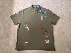 Polo Ralph Lauren Green PEACE LOVE Classic Fit Polo Shirt Size 2XL NWT rare - Picture 1 of 9