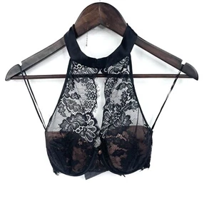 Elle Macpherson Intimates Contour Bra Sz 10D Black Nude Lace Sheer Halter Padded - Picture 1 of 11